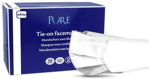 Pure mondmasker met koordjes wit